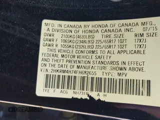 2015 Honda CR-V EX-L with VIN 2HKRM4H74FH682655, listed as a IAAI auction lot 41312452 with 161,587 mi miles. Bid and sale history available at carsss.com. Image 9.