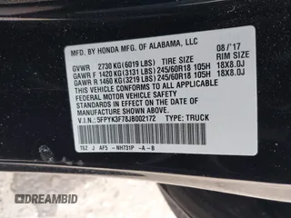 2018 Honda Ridgeline RTL-E z VIN 5FPYK3F78JB002172, wystawiony jako IAAI lot #41528764 z przebiegiem 64 566 mil mil oraz . Historia ofert i sprzedaży dostępna na DreamBid. Obrazek 9.