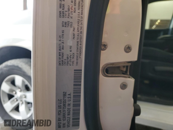2021 Ram 1500 Tradesman with VIN 1C6RR7FT5MS571962, listed as a Copart auction lot 48368455 with 84,507 mi miles and Clean title. Bid and sale history available at DreamBid. Image 12.