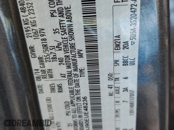 2014 Ford Escape Titanium with VIN 1FMCU9J90EUE48236, listed as a Copart auction lot 85134724 with 64,162 mi miles and Salvage Title. Bid and sale history available at carsss.com. Image 15.