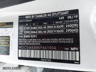 2019 Mercedes-Benz GLC with VIN WDC0J4KB8KF661904, listed as a IAAI auction lot 41750888 with 52,707 mi miles. Bid and sale history available at carsss.com. Image 9.