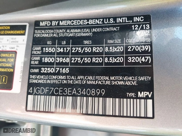 2014 Mercedes-Benz GL-Class GL 450 with VIN 4JGDF7CE3EA340899, listed as a IAAI auction lot 41849790 with 100,502 mi miles. Bid and sale history available at carsss.com. Image 9.