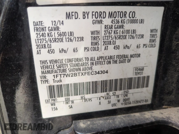 2015 Ford F-250 Lariat z VIN 1FT7W2BTXFEC34304, wystawiony jako Copart lot #55057775 z przebiegiem 128 368 mil mil oraz Szkoda całkowita • Salvage title. Historia ofert i sprzedaży dostępna na DreamBid. Obrazek 12.