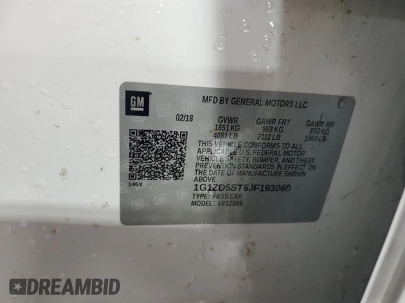 2018 Chevrolet Malibu LT z VIN 1G1ZD5ST5JF193060, wystawiony jako Copart lot #47964185 z przebiegiem 194 166 mil mil oraz Szkoda całkowita • Salvage title. Historia ofert i sprzedaży dostępna na DreamBid. Obrazek 13.
