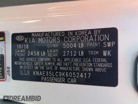 2019 Kia Stinger GT with VIN KNAE35LC9K6052417, listed as a Copart auction lot 46879775 with Not Provided miles and Salvage Title. Bid and sale history available at carsss.com. Image 14.