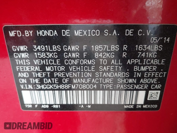 2015 Honda Fit EX-L with VIN 3HGGK5H88FM708004, listed as a IAAI auction lot 42029697 with 78,603 mi miles. Bid and sale history available at carsss.com. Image 9.