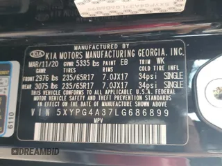 2020 Kia Sorento L with VIN 5XYPG4A37LG686899, listed as a Copart auction lot 51368175 with 45,017 mi miles and Salvage Title. Bid and sale history available at carsss.com. Image 15.