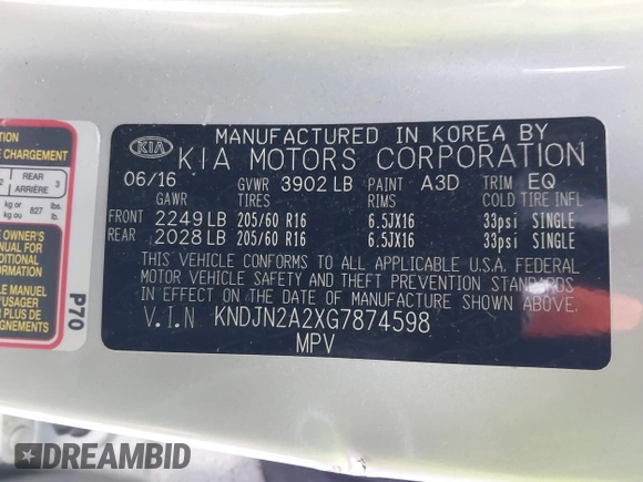 2016 Kia Soul z VIN KNDJN2A2XG7874598, wystawiony jako IAAI lot #41180041 z przebiegiem 124 346 mil mil oraz . Historia ofert i sprzedaży dostępna na DreamBid. Obrazek 9.