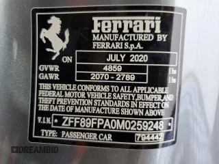 2021 Ferrari Portofino z VIN ZFF89FPA0M0259248, wystawiony jako Copart lot #43380195 z przebiegiem 6175 mil mil oraz Nie do naprawy. Historia ofert i sprzedaży dostępna na DreamBid. Obrazek 12.