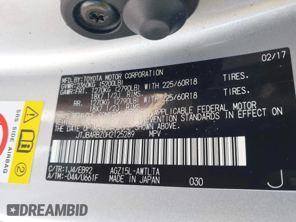 2017 Lexus NX with VIN JTJBARBZ0H2125289, listed as a IAAI auction lot 41632911 with 91,203 mi miles. Bid and sale history available at carsss.com. Image 9.