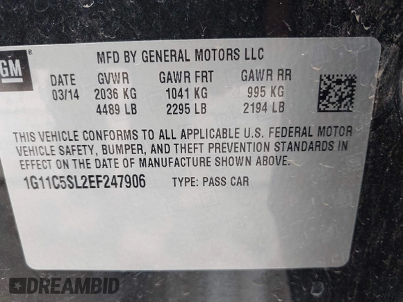 2014 Chevrolet Malibu LT with VIN 1G11C5SL2EF247906, listed as a IAAI auction lot 41911640 with 123,315 mi miles and . Bid and sale history available at DreamBid. Image 9.