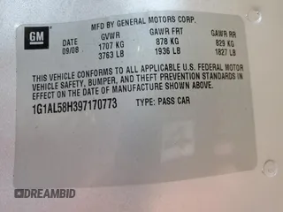 2009 Chevrolet Cobalt with VIN 1G1AL58H397170773, listed as a Copart auction lot 76011724 with 151,230 mi miles and Salvage Title. Bid and sale history available at DreamBid. Image 12.