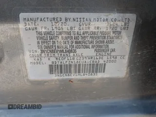 2021 Nissan Versa SV with VIN 3N1CN8EV1ML840835, listed as a IAAI auction lot 42128883 with 77,204 mi miles and . Bid and sale history available at DreamBid. Image 9.
