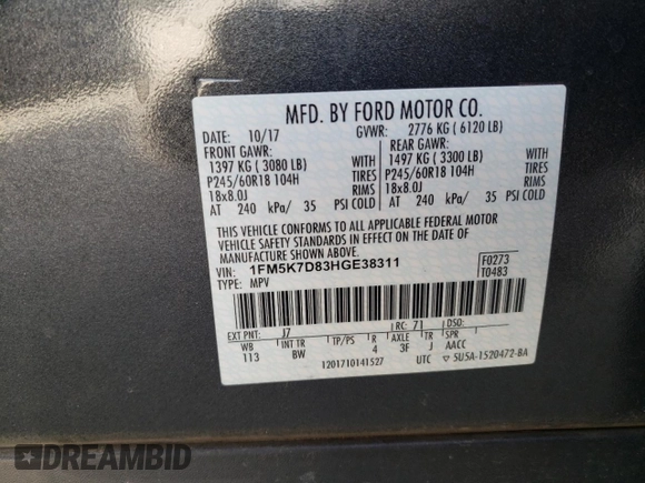 2017 Ford Explorer XLT with VIN 1FM5K7D83HGE38311, listed as a Copart auction lot 49620475 with Not Provided miles and Salvage Title. Bid and sale history available at carsss.com. Image 15.