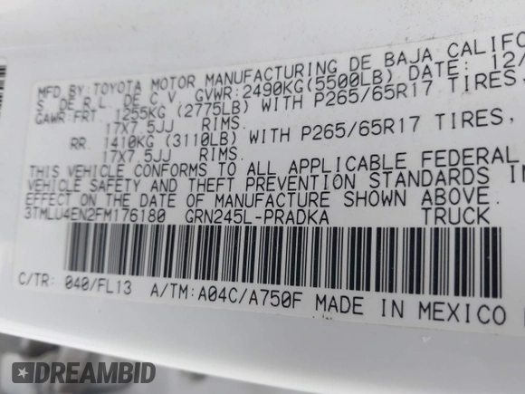 2015 Toyota Tacoma с VIN 3TMLU4EN2FM176180, выставлен на аукционе IAAI как лот 41778149 с пробегом 104 059 миль миль и . История ставок и продаж доступна на DreamBid. Изображение 9.