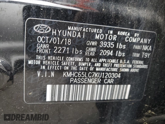 2019 Hyundai Ioniq Blue z VIN KMHC65LC7KU120304, wystawiony jako Copart lot #51005774 z przebiegiem 109 930 mil mil oraz Szkoda całkowita • Salvage title. Historia ofert i sprzedaży dostępna na DreamBid. Obrazek 12.