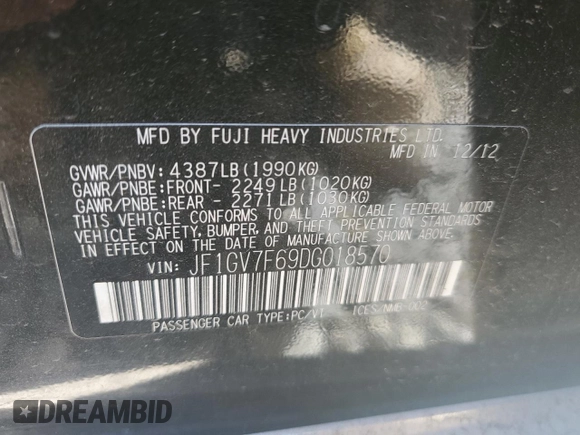 2013 Subaru Impreza Sedan WRX WRX with VIN JF1GV7F69DG018570, listed as a Copart auction lot 48447574 with 80,799 mi miles and Salvage Title. Bid and sale history available at carsss.com. Image 12.