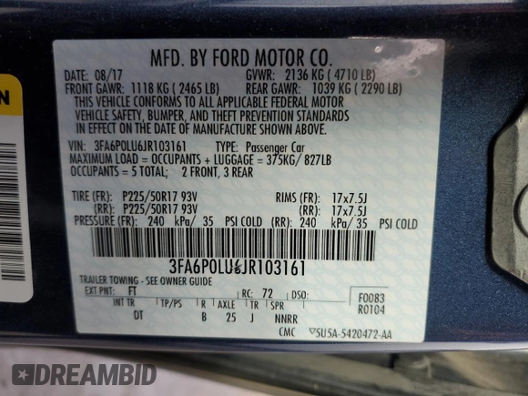 2018 Ford Fusion Hybrid SE with VIN 3FA6P0LU6JR103161, listed as a Copart auction lot 40168393 with 83,613 mi miles. Bid and sale history available at carsss.com. Image 13.