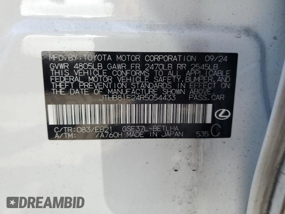 2024 Lexus IS 300 F Sport z VIN JTHB81F24R5054433, wystawiony jako Copart lot #56666785 z przebiegiem 5 562 mil mil oraz Szkoda całkowita • Salvage title. Historia ofert i sprzedaży dostępna na DreamBid. Obrazek 13.