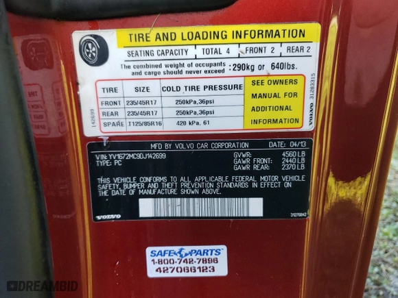 2013 Volvo C70 T5 with VIN YV1672MC9DJ142699, listed as a Copart auction lot 74627884 with 0 mi miles and Salvage Title. Bid and sale history available at carsss.com. Image 13.