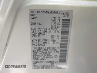 2015 Nissan Pathfinder SL with VIN 5N1AR2MN4FC698515, listed as a IAAI auction lot 41853681 with 179,260 mi miles and . Bid and sale history available at DreamBid. Image 9.