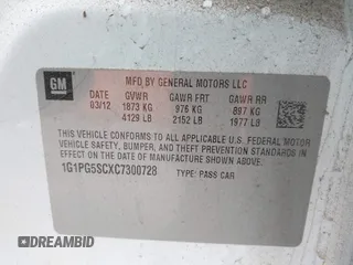 2012 Chevrolet Cruze 2LT with VIN 1G1PG5SCXC7300728, listed as a IAAI auction lot 42109318 with 144,659 mi miles and . Bid and sale history available at DreamBid. Image 9.