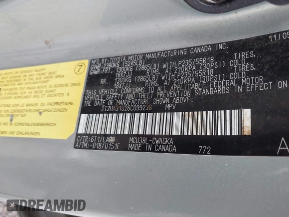 2006 Lexus RX 330 with VIN 2T2HA31U26C099238, listed as a IAAI auction lot 42514175 with Not provided miles and . Bid and sale history available at DreamBid. Image 9.