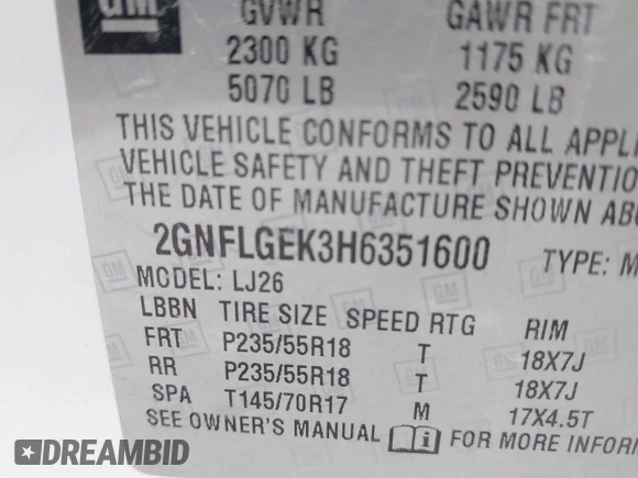 2017 Chevrolet Equinox Premier with VIN 2GNFLGEK3H6351600, listed as a IAAI auction lot 40414109 with 167,441 mi miles. Bid and sale history available at carsss.com. Image 9.