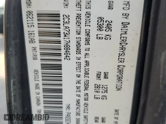 2007 Chrysler 300 C SRT8 with VIN 2C3LA73W17H884642, listed as a Copart auction lot 50253175 with 189,585 mi miles and Salvage Title. Bid and sale history available at carsss.com. Image 15.