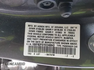 2014 Honda Civic LX with VIN 19XFB2F57EE240843, listed as a IAAI auction lot 42108281 with 255,157 mi miles and . Bid and sale history available at carsss.com. Image 9.