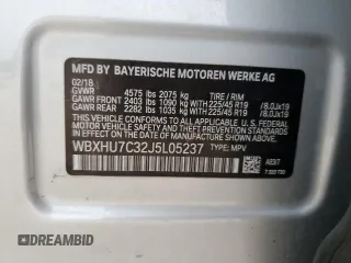 2018 BMW X1 sDrive28i with VIN WBXHU7C32J5L05237, listed as a Copart auction lot 51523905 with 75,638 mi miles and Salvage Title. Bid and sale history available at carsss.com. Image 13.
