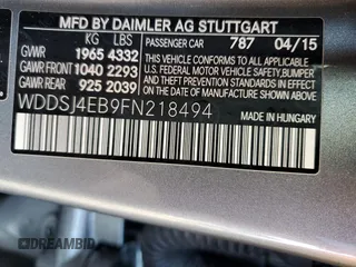 2015 Mercedes-Benz CLA 250 with VIN WDDSJ4EB9FN218494, listed as a Copart auction lot 37225734 with 64,709 mi miles and . Bid and sale history available at DreamBid. Image 12.