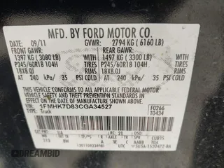 2012 Ford Explorer XLT with VIN 1FMHK7D83CGA34527, listed as a IAAI auction lot 42500554 with 195,354 mi miles and . Bid and sale history available at DreamBid. Image 9.