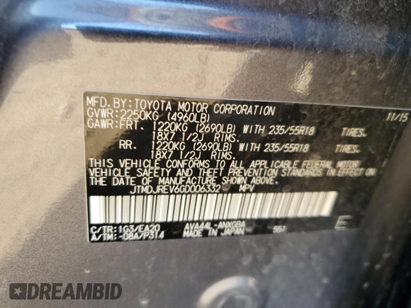 2016 Toyota RAV4 Limited с VIN JTMDJREV6GD006332, выставлен на аукционе Copart как лот 58261235 с пробегом 100 987 миль миль и Списание • Salvage title. История ставок и продаж доступна на DreamBid. Изображение 13.
