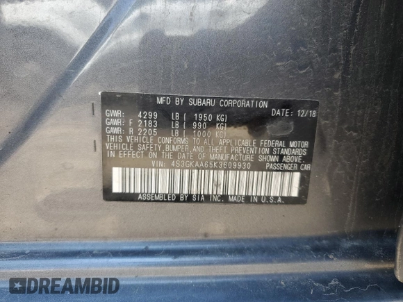 2019 Subaru Impreza z VIN 4S3GKAA65K3609930, wystawiony jako Copart lot #59319395 z przebiegiem 98 677 mil mil oraz Szkoda całkowita • Salvage title. Historia ofert i sprzedaży dostępna na DreamBid. Obrazek 13.