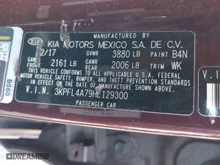 2017 Kia Forte S with VIN 3KPFL4A79HE129300, listed as a IAAI auction lot 41556567 with NaN miles. Bid and sale history available at carsss.com. Image 9.