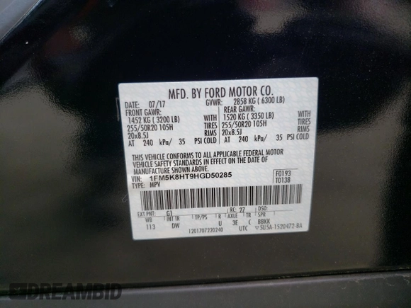 2017 Ford Explorer Platinum z VIN 1FM5K8HT9HGD50285, wystawiony jako Copart lot #54277795 z przebiegiem 88 836 mil mil oraz Szkoda całkowita • Salvage title. Historia ofert i sprzedaży dostępna na DreamBid. Obrazek 13.