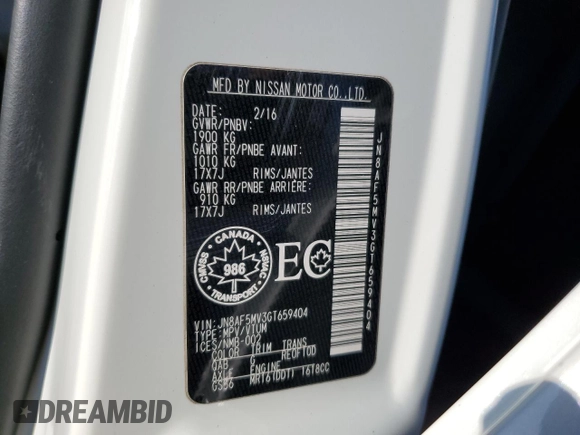 2016 Nissan Juke SL z VIN JN8AF5MV3GT659404, wystawiony jako Copart lot #71848094 z przebiegiem 176 915 mil mil oraz Szkoda całkowita • Salvage title. Historia ofert i sprzedaży dostępna na DreamBid. Obrazek 12.