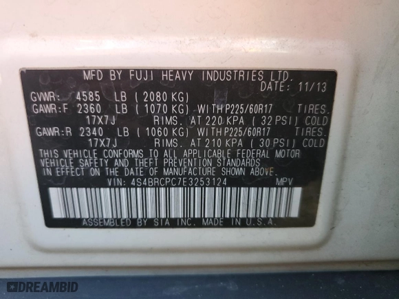 2014 Subaru Outback 2.5i Limited with VIN 4S4BRCPC7E3253124, listed as a Copart auction lot 86866584 with 128,417 mi miles and Salvage Title. Bid and sale history available at carsss.com. Image 13.