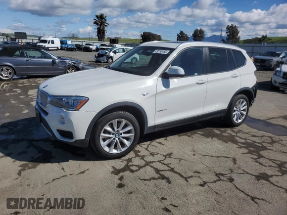 2017 BMW X3 sDrive28i with VIN 5UXWZ7C54H0U47165, listed as a Copart auction lot 49255465 with 57,242 mi miles and Salvage Title. Bid and sale history available at DreamBid. Image 1.