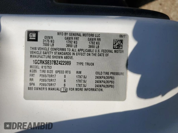 2011 Chevrolet Silverado 1500 LT with VIN 1GCRKSE37BZ422989, listed as a Copart auction lot 49073345 with 198,668 mi miles and Salvage Title. Bid and sale history available at DreamBid. Image 12.