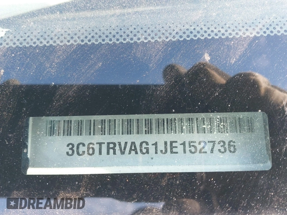 2018 Ram ProMaster Cargo with VIN 3C6TRVAG1JE152736, listed as a IAAI auction lot 40743120 with Not Provided miles and . Bid and sale history available at DreamBid. Image 8.
