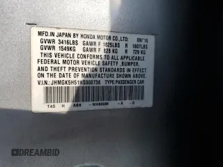 2017 Honda Fit LX with VIN JHMGK5H51HS000738, listed as a Copart auction lot 60142925 with 48,040 mi miles and Salvage title. Bid and sale history available at DreamBid. Image 12.