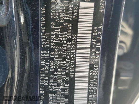2016 Toyota Avalon Limited with VIN 4T1BK1EB2GU220256, listed as a Copart auction lot 46222695 with 165,867 mi miles and Salvage Title. Bid and sale history available at carsss.com. Image 12.