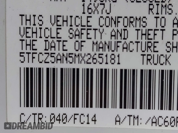 2021 Toyota Tacoma SR z VIN 5TFCZ5AN5MX265181, wystawiony jako IAAI lot #42077902 z przebiegiem 102 192 mil mil oraz . Historia ofert i sprzedaży dostępna na DreamBid. Obrazek 9.