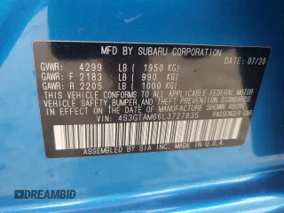 2020 Subaru Impreza Special Sports with VIN 4S3GTAM66L3727835, listed as a Copart auction lot 88171595 with 17,954 mi miles and Salvage title. Bid and sale history available at DreamBid. Image 12.