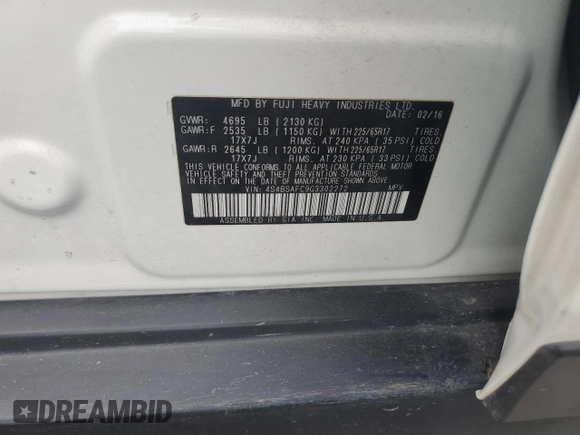 2016 Subaru Outback Premium z VIN 4S4BSAFC9G3302272, wystawiony jako Copart lot #54368275 z przebiegiem 85 206 mil mil oraz Szkoda całkowita • Salvage title. Historia ofert i sprzedaży dostępna na DreamBid. Obrazek 14.