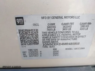 2021 Chevrolet Suburban RST with VIN 1GNSCEKD4MR485958, listed as a IAAI auction lot 41275166 with NaN miles. Bid and sale history available at carsss.com. Image 9.