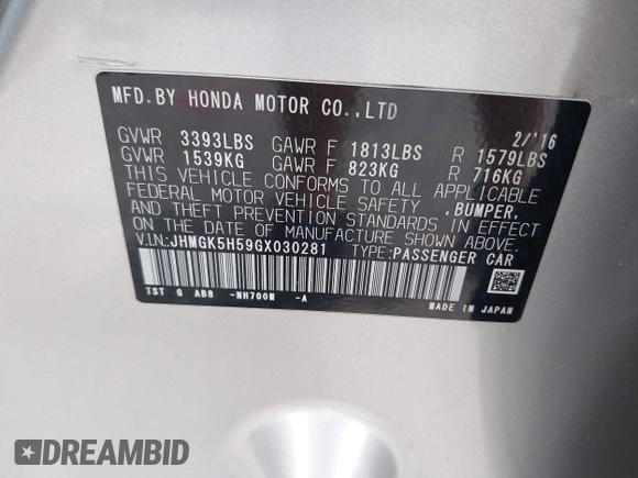 2016 Honda Fit LX с VIN JHMGK5H59GX030281, выставлен на аукционе IAAI как лот 42473893 с пробегом 108 614 миль миль и . История ставок и продаж доступна на DreamBid. Изображение 9.