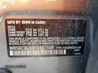 2015 BMW M6 z VIN WBS6C9C56FD467608, wystawiony jako Copart lot #49823385 z przebiegiem 67 748 mil mil oraz Czysty tytuł • Clean title. Historia ofert i sprzedaży dostępna na DreamBid. Obrazek 13.